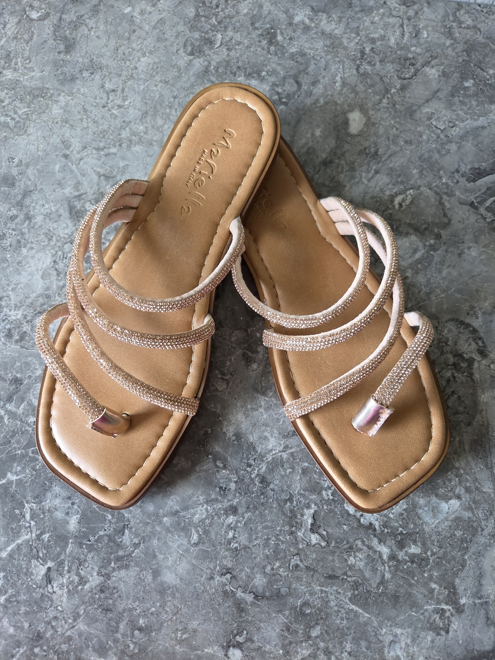 Mariella Rose Gold Multi-Strap Thong Sandals (7.5)
